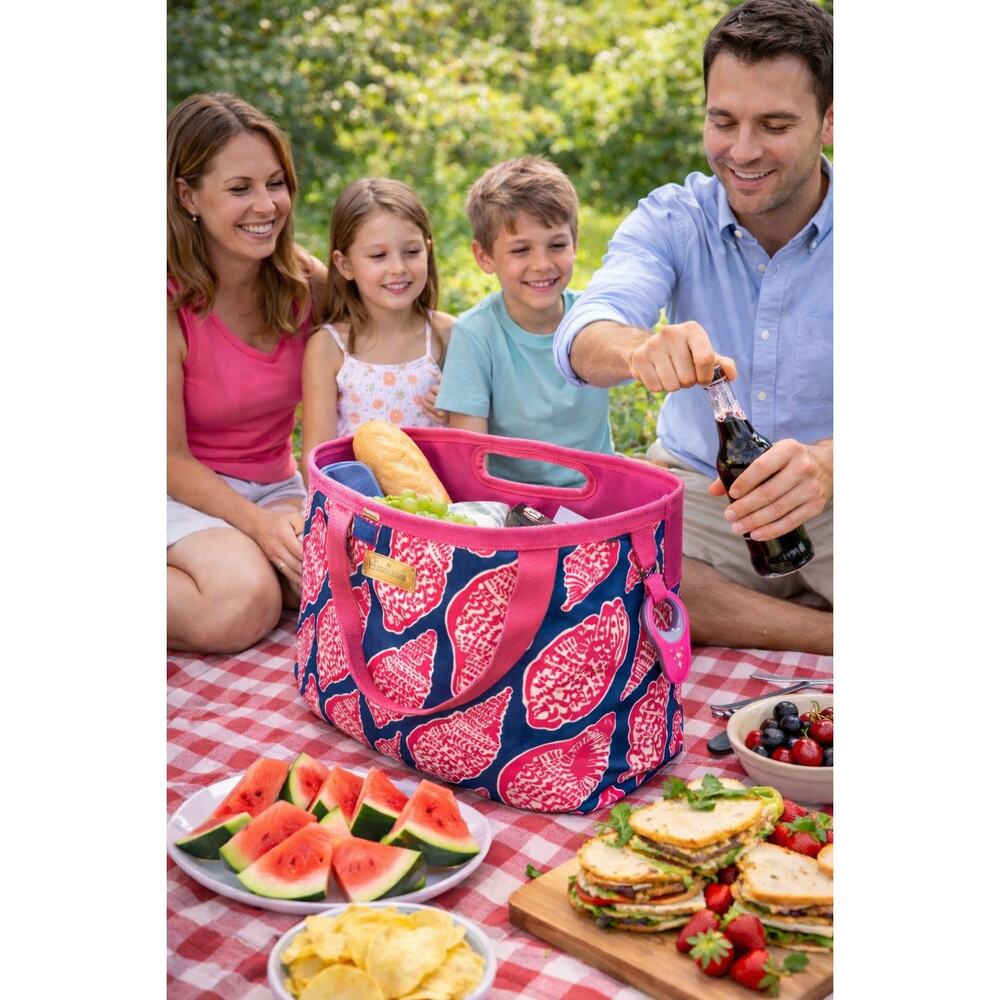 Lilly Pulitzer Insulated Picnic Basket with Integrated Handles & Bottle Opener